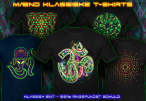 Psytrance og Goa t-shirts med sort lys reaktiv neon farve for mænd