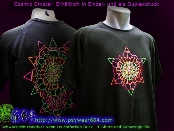 Cosmic Crystal | Psytrance Kleidung, T-Shirts und Kapuzen Jacken mit Schwarzlicht -reaktive Neonfarben