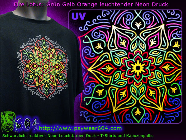 Lotus Mandala | Psywear T-Shirts und Kapuzenpullis mit Schwarzlicht -reaktive Leuchtfarben