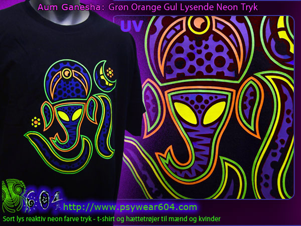 Aum Ganesha | Psykedeliske Tøj T-shirts og hættetrøjer med sort lys reaktive neonfarver