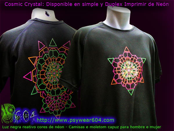 Tienda Psytrance | Cosmic Crystal Camisetas y sudaderas con capucha con negro-luz reactiva colores de neón