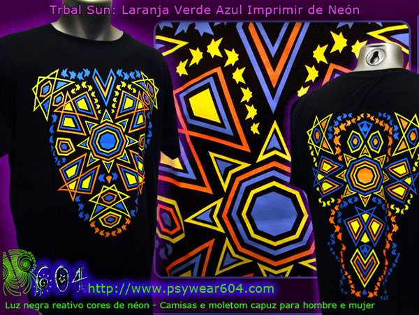 Tribal Sun Camisetas y sudaderas con capucha con negro-luz colores de neón reactivo