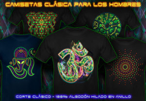 Hombres Camiseta Psytrance y Goa de color neón reactiva a la luz negro