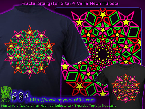 Fractal Stargate | Psykedeelinen T-paita ja hupparit kanssa musta-valo reaktiivinen neonvärit