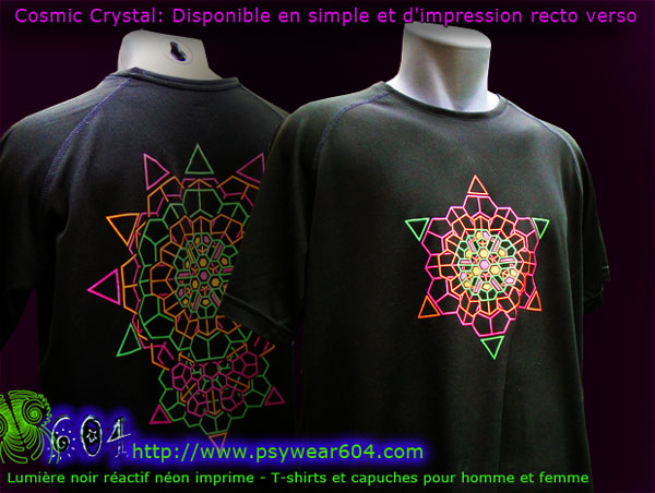 Cosmic Crystal | vêtements psytrance T-shirts et Hoodies avec les couleurs néon réactifs noir-lumiere