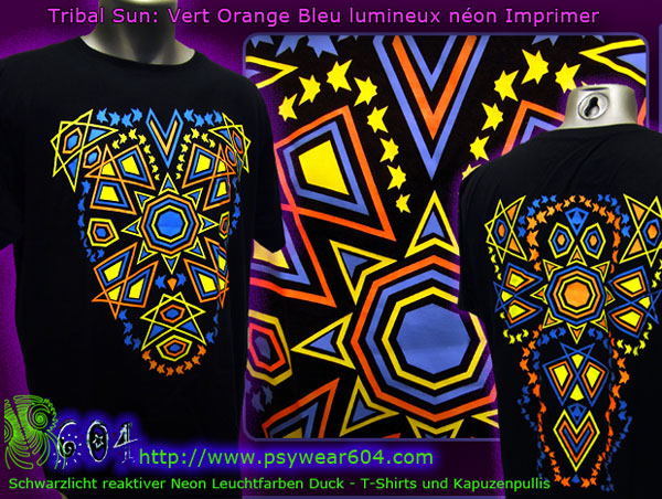 Tribal Sun | t-shirt psychédélique et sweats capuche des couleurs fluo, réactive dans lumière noir