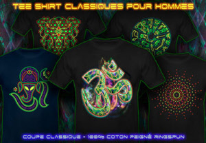 Psy trance et t-shirts avec une lumière noire impression pour hommes