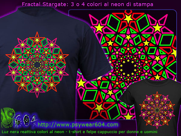 Psywear | Fractal Stargate T-Shirts e felpe con cappuccio con neroluce colori al neon reattivi