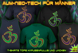 Aum Neo Tech: T-Shirts, Tops. Pullover und Jacken mit einem schwarz-Licht re-aktiven neon Farbdruck für Männer.