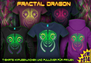 Fractal Dragon: Psytrance und Techno T-Shirts mit neon Farben für Damen