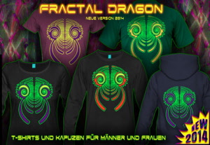 Fraktaler Drache: Psytrance und Techno T-Shirts, Pullover und Jacken mit einem Schwarz-Licht re-aktiven neon Farbdruck 