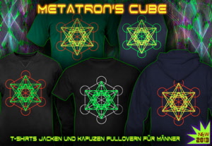 Metatron Cube: Techno und Psytrance T-Shirts mit Schwarz-Licht re-aktiven neon Farbdruck für Herren