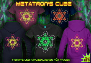 Die metatron Würfel: Techno und Psytrance T-Shirts, Pullover und Jacken mit neon Farbdruck für Frauen.