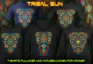 Techno und Psytrance T-Shirts, Pullover und Jacken mit neon Farbdruck für Männer.