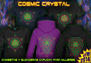 Cosmic Crystal Techno camisetas y sudaderas con capucha con una impresión de color neón de la luz de negro para las mujeres