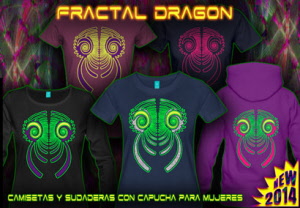 Fractal Dragon: psytrance y techno camisas con colores de neón para mujer