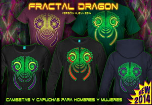 Fractal Dragon: Psytrance und Techno T-Shirts, Pullover und Jacken mit einem Schwarz-Licht re-aktiven neon Farbdruck 