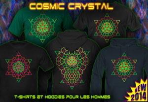 Cristal Cosmiques: Techno t-shirts et hoodies avec une lumière noire de couleur néon imprimer pour les hommes