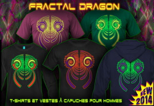 Fractal Dragon: t-shirts techno et psytrance avec couleurs au néon pour hommes.