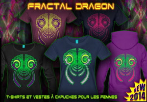 Fractal Dragon: t-shirts techno et psytrance avec couleurs au néon pour le femmes. 