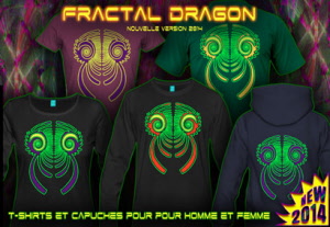 Dragon de Fractale: T-shirts et Hoodies techno et psytrance avec lumière noire réactive couleurs au néon 