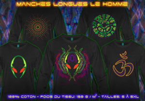 Tee-Shirt Manches Longues avec une lumière noire réactive impression de néon pour les hommes 