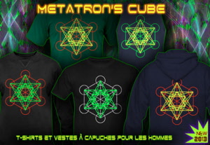 Cube de Metatron: T-shirts techno et psytrance avec lumière noire réactive couleurs au néon pour les hommes.