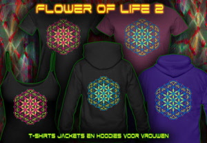 De Bloem des Levens - Flower of Life [2] T-Shirts Tops Jackets en Hoodies voor vrouwen neon zwart licht kleuren. 