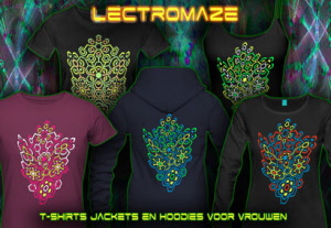 Lectromaze voor vrouwen, neon kleuren psytrance en techno t-shirts