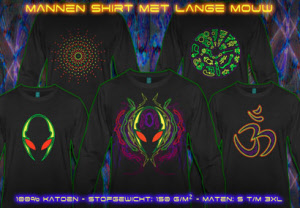 Lange mouw t-shirts met zwart licht reactieve neon kleueren print voor mannen