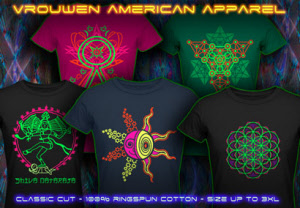 womens american apparel shirts with a black light reactive neon color print