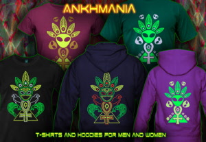 Ankhmania T-Shirts Hooded Jackets and Hoodies with a blacklight re-active neon color 