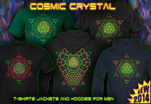 Cosmic Crystal: Techno t-shirts and hoodies with a black light neon color print for men