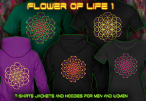 Flower of Life. t-shirts and hoodies with a black licht reactive neon colors