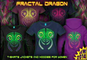 Fractal Dragon: Psytrance and Techno t-shirts and hoodies with a neon color print for women