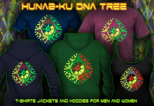 Hunab Ku DNA: T-Shirts and Hoodies with uv-neon black-light re-avtive print