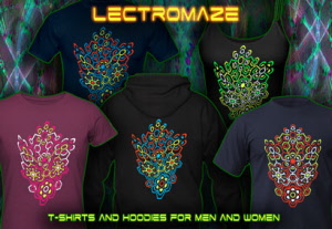 Psywear-604 Lectromaze:  Psytrance and Techno T-Shirts Hooded Jackets and Hoodies with a blacklight re-active neon color