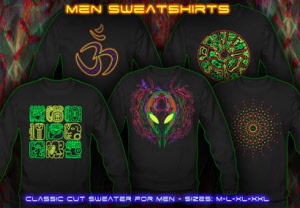 Mens sweatshirts with black light reactive neon color print