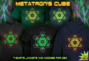 Metatron techno and  psytrance t-shirt with black light reactive neon colors for men