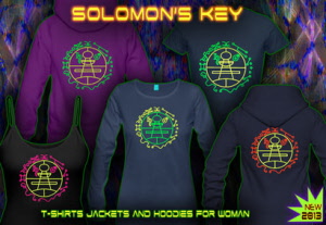 Solomons Key: Psytrance and  techno t-shirts with a neon color print for women