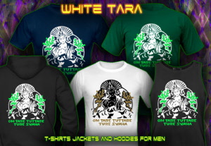 White Tara Mantra: T-Shirts Hooded Jackets and Hoodies with a neon color print for men