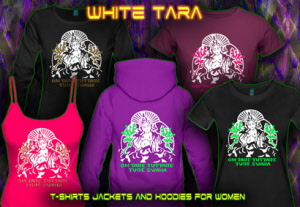 White Tara Mantra: T-Shirts Hooded Jackets and Hoodies with a neon color print for women