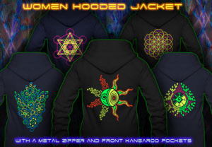 Hooded jacket for women with black-light neon colors