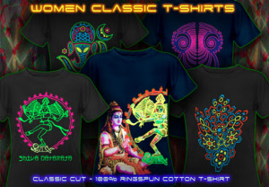 Womens t-shirts with blacklight neon colour print