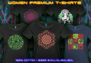 womens premium S to 5XL t-shirts with black light neon colors