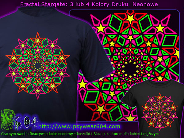 Fractal Stargate T-shirty i Bluzy z kapturem z czarno-światła reaktywnych neonowe kolory