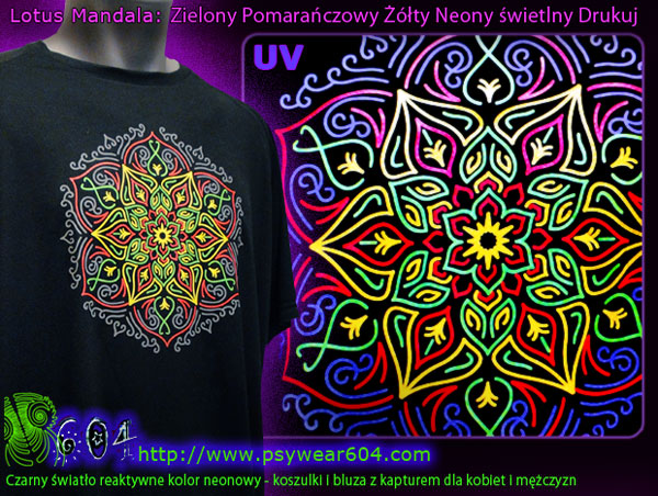 Lotus Mandala T-shirty i Bluzy z kapturem z czarno-światła reaktywnych neonowe kolory