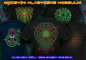 Psy trance koszulki czarną związku reaktywnego neonu dla mężczyzn.