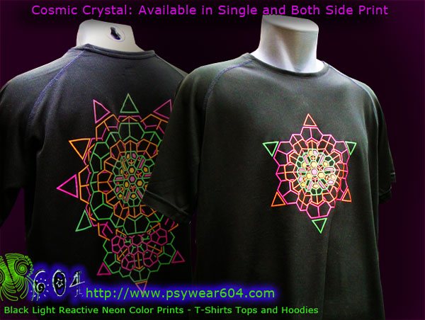 Abbigliamento Psichedelico | Cosmic Crystal Magliette e felpe con cappuccio con neroluce colori al neon reattivi