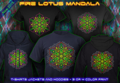 Lotus Mandala: t-shirts jackets and hoodies with a black light reactive neon color print